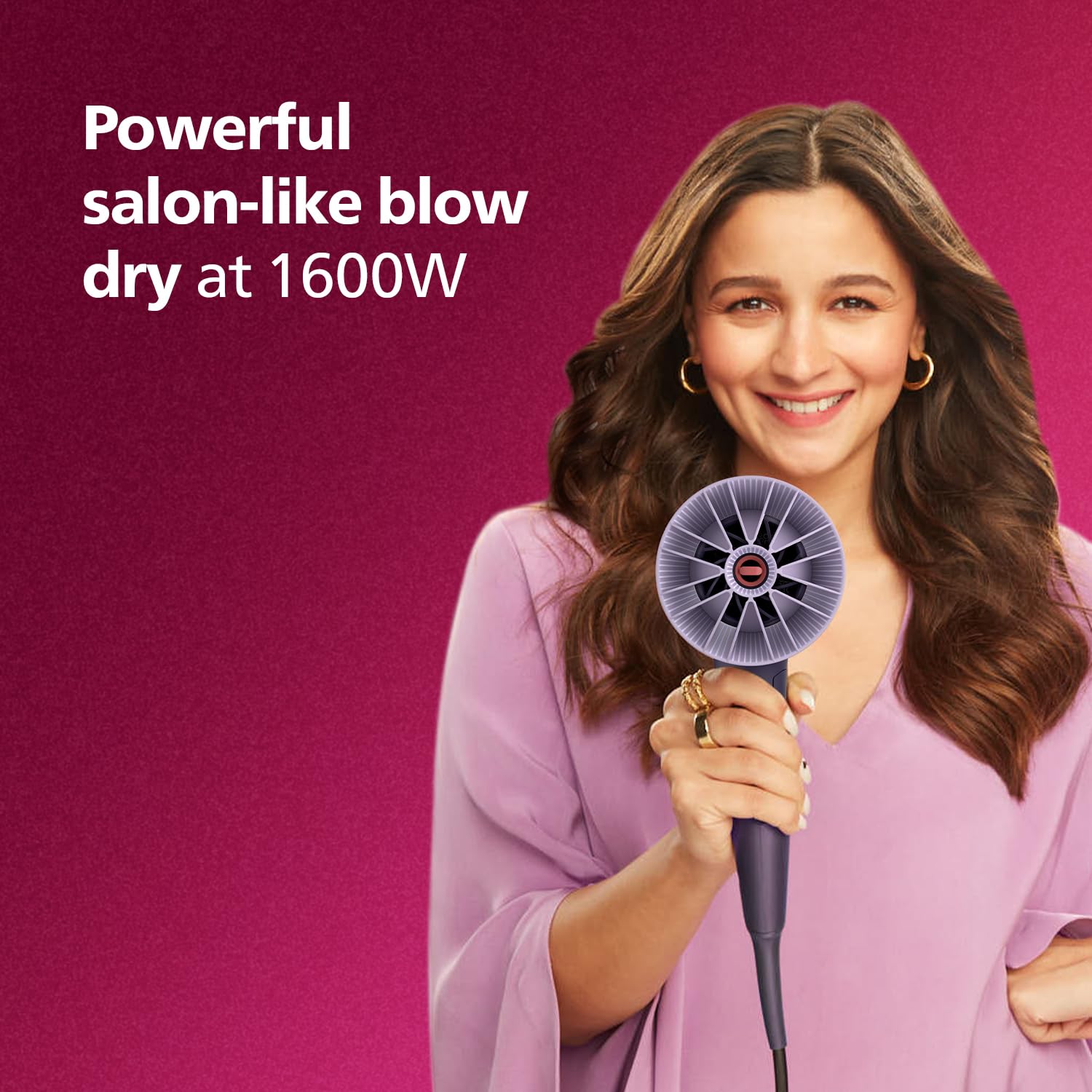 Philips Hair Dryer Powerful Drying with Less HeatIIonic Care for Smooth &amp; Shiny HairI 3 Styling Options for Salon like BlowdryI 1600 WattsI Cool ShotI Men &amp; WomenI 2 Year WarrantyI BHD318/00, Purple - View 7
