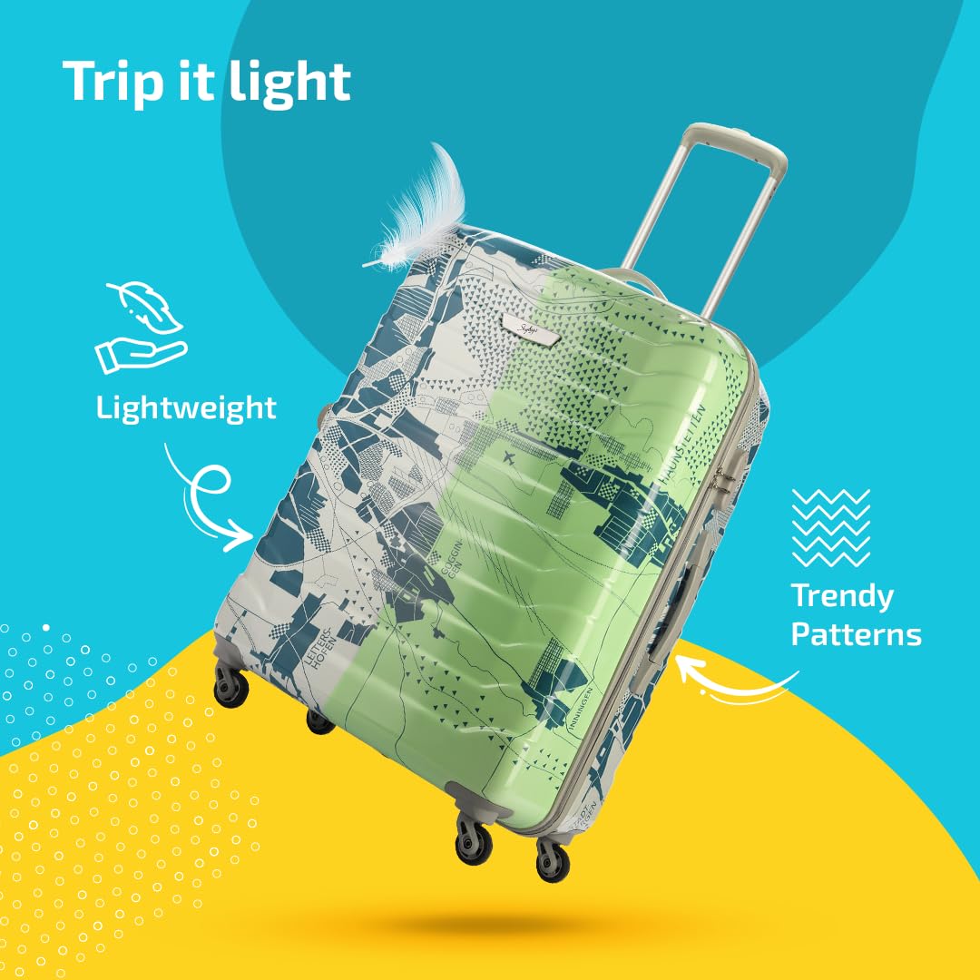 Skybags Tooper Set of 3 (Cabin+ Medium+Large) Hard Luggage (55+65+75 cm) | Polypropylene Luggage Trolley with 8 Spinner Wheels|Green|Unisex - View 4