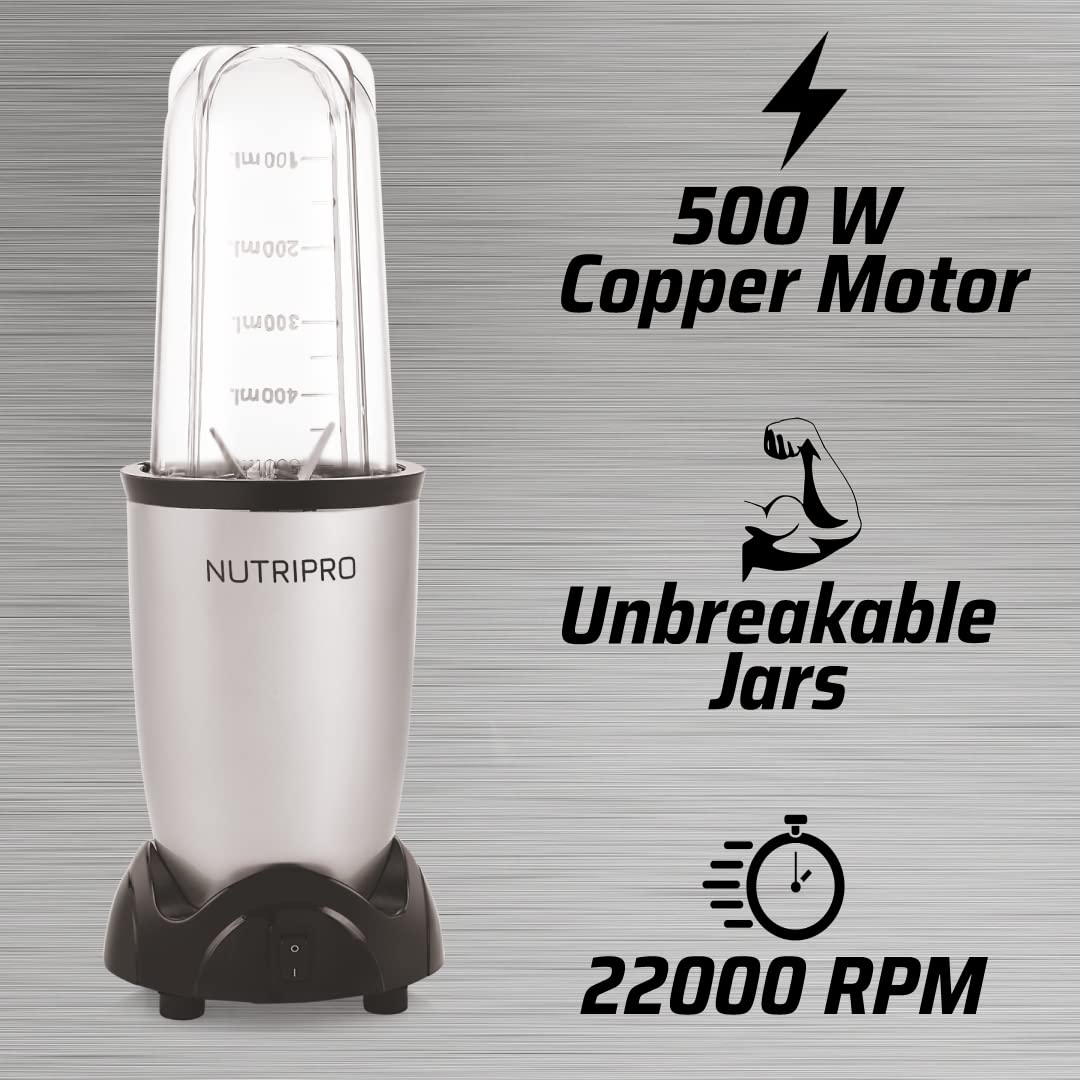 NutriPro Juicer Mixer Grinder - Smoothie Maker - 500 Watts (2 Jars &amp; 1 Blade, Silver) - 2 Year Warranty - View 5