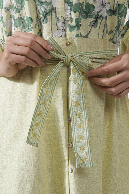 Yellow Floral Printed Shirt Dress - View 2