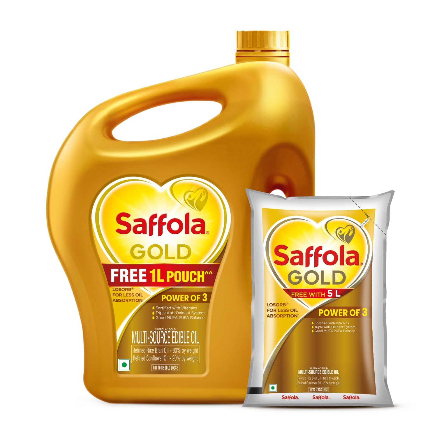 5 Litre Jar + Free 1 Litre Pouch Saffola Gold Refined Cooking oil | Blended of Rice Bran &amp; Sunflower oil - View 7