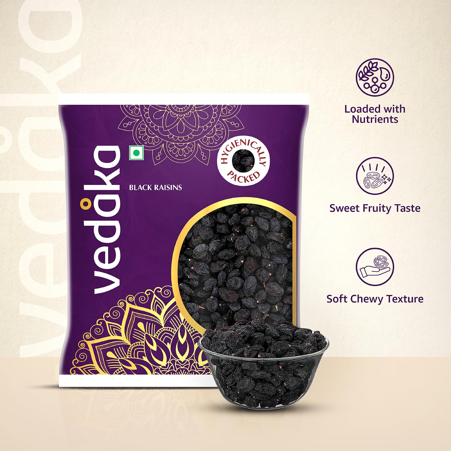 Vedaka Black Raisins | Seedless | 500 G | Premium Kali Kishmish | Kali Draksh | Dry Fruits | Flavourful &amp; Delicious Snack | Source Of Potassium &amp; Dietary Fibre | Ambient Temperature - View 3