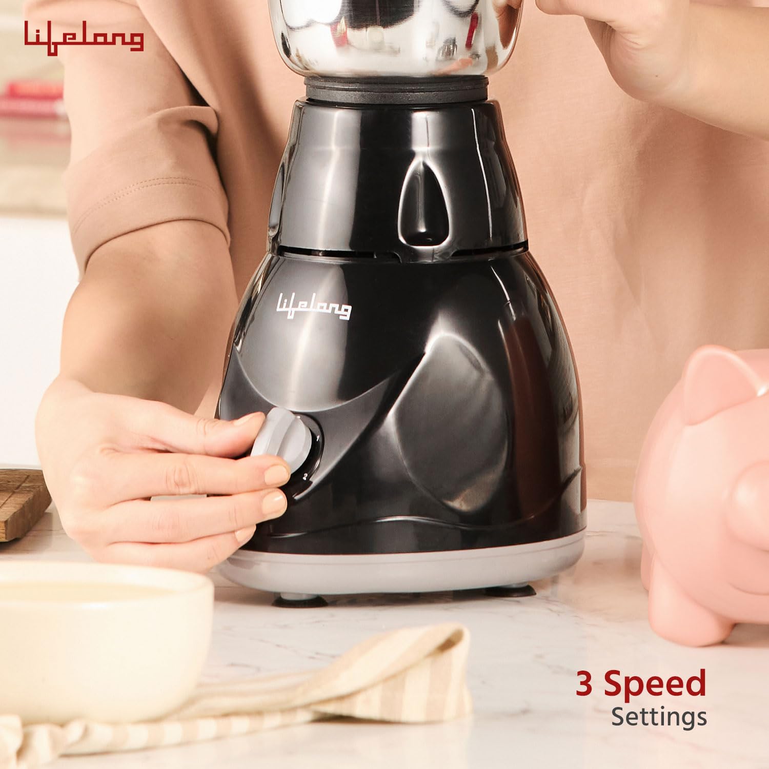 Lifelong Mixer Grinder for Kitchen - 3 Jars 500 Watt Mixie - Chutney Jar, Dry Grinder Jar &amp; Liquidizing Jar used as Wet Grinder &amp; Blender for Milkshake, Smoothie, Puree -Stainless Steel Blades(LLMG23) - View 5