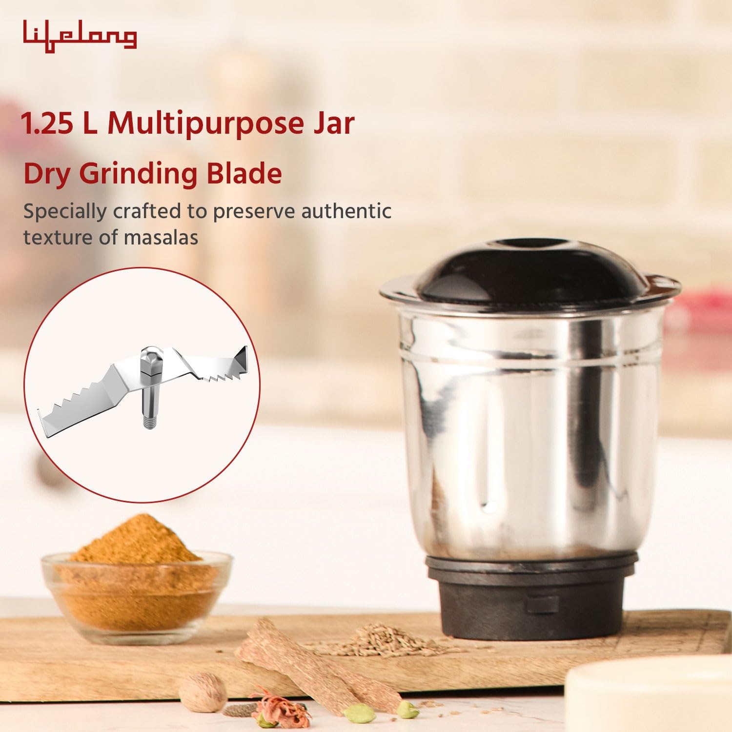 Lifelong Mixer Grinder for Kitchen - 3 Jars 500 Watt Mixie - Chutney Jar, Dry Grinder Jar &amp; Liquidizing Jar used as Wet Grinder &amp; Blender for Milkshake, Smoothie, Puree -Stainless Steel Blades(LLMG23) - View 4