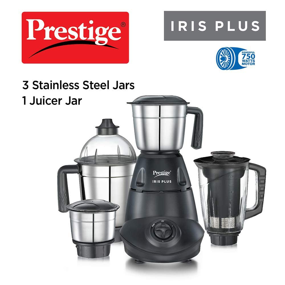 Prestige 750 Watts Iris Plus Mixer Grinder With 4 Jars (3 Stainless Steel Jars+ 1 Juicer Jar)| 4 Super Efficient Stainless Blades| - View 4