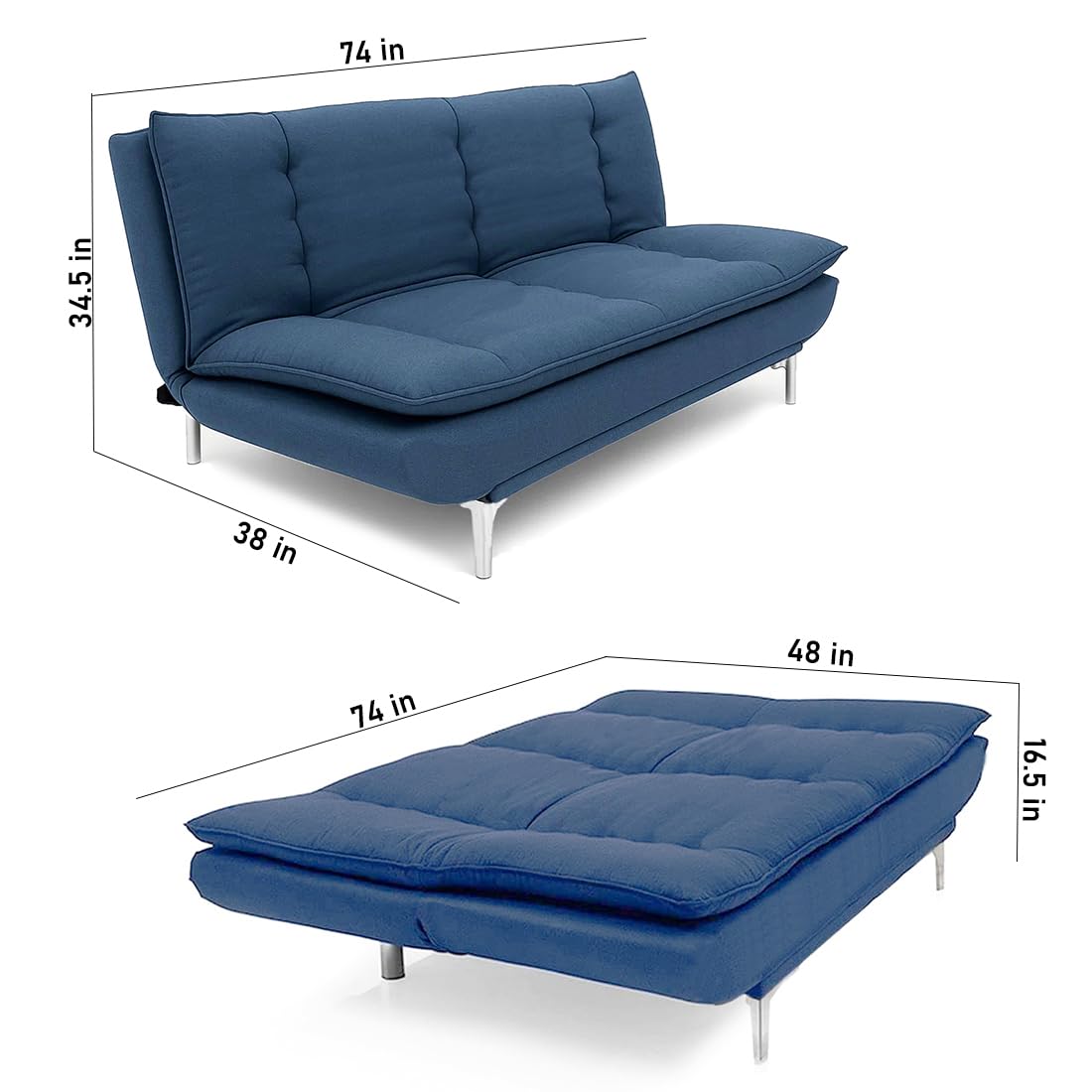 CASASTYLE Brio Fabric 3 Seater Sofa Cum Bed Set (Sky Blue) - View 3